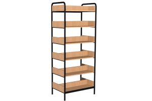Regał biblioteczny dwustronny z bokami z płyty B rama metalowa o zwiększonej wytrzymałości półek