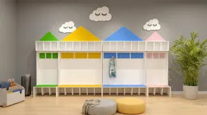 Szatnia przedszkolna MILO z daszkiem 3-osobowa, siedzisko z płyty