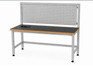 Stół warsztatowy BLOX Frame z metalową nadstawką i modułem zasilającym Prostokąt 1200x600 mm, rozmiar 4-6, blat pokryty tworzywem polipropylenowym